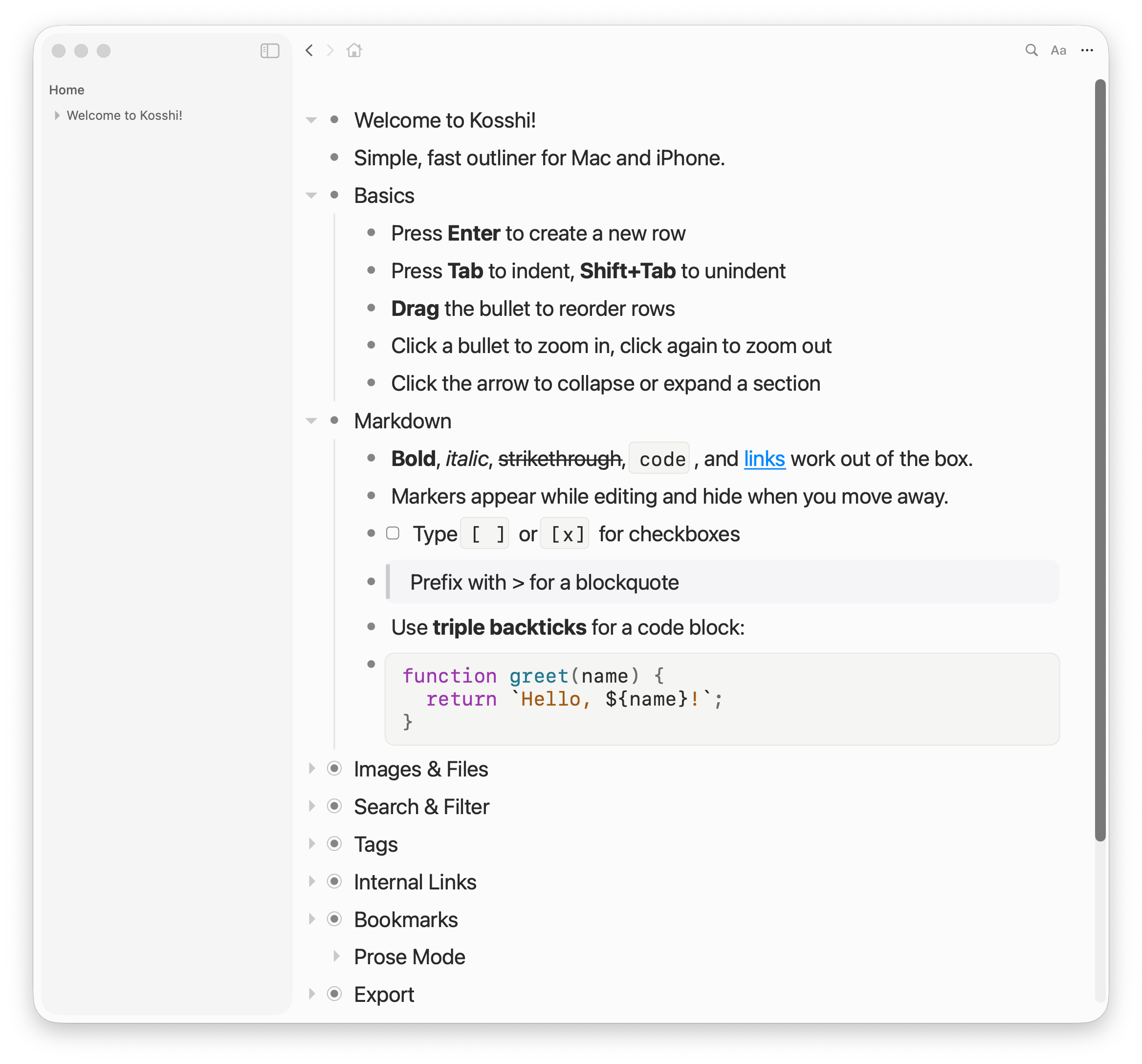 Kosshi Outlinerのスクリーンショット